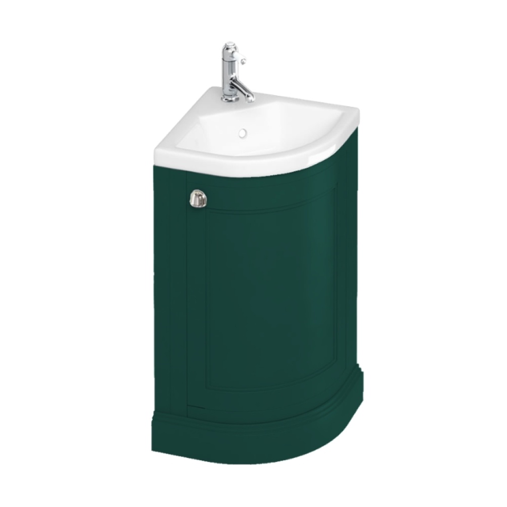 Product Cut out image of the Burlington Corner Quattrocast Basin & Matt Green Freestanding Vanity Unit